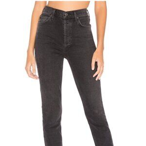 AGolde Nico High Rise Slim Denim Jeans in Virtue Black Size 29